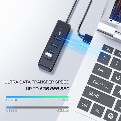 USB Hub 4 Port, USB 3.0 Splitter and Expander with 2Ft Cable for PC