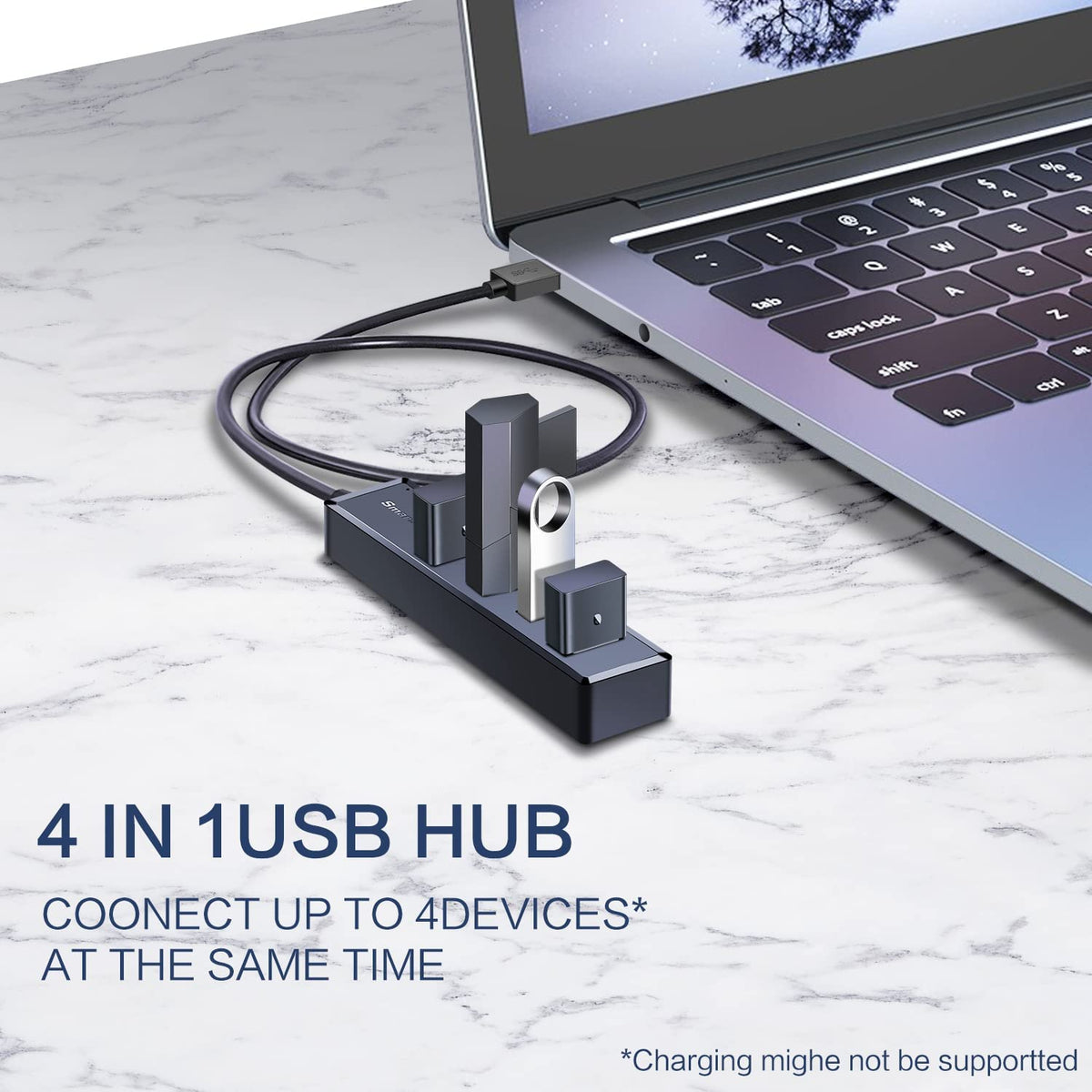 USB Hub 4 Port, USB 3.0 Splitter and Expander with 2Ft Cable for PC