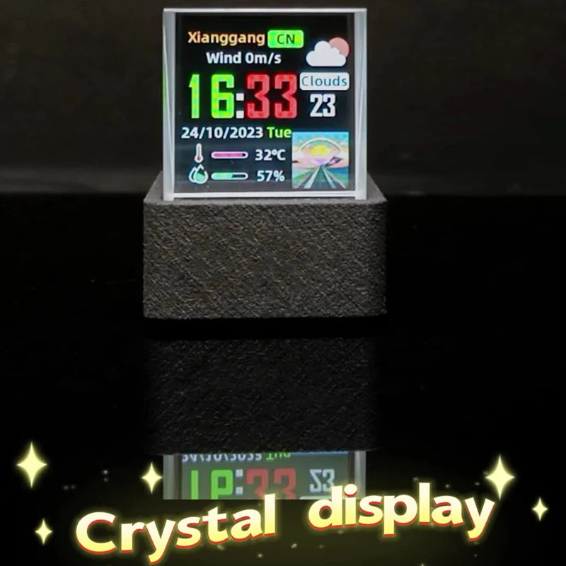 Crystal Cube Photo Display Holographic Desktop Smart Weather Station Digital Clock with GIF Animations Album